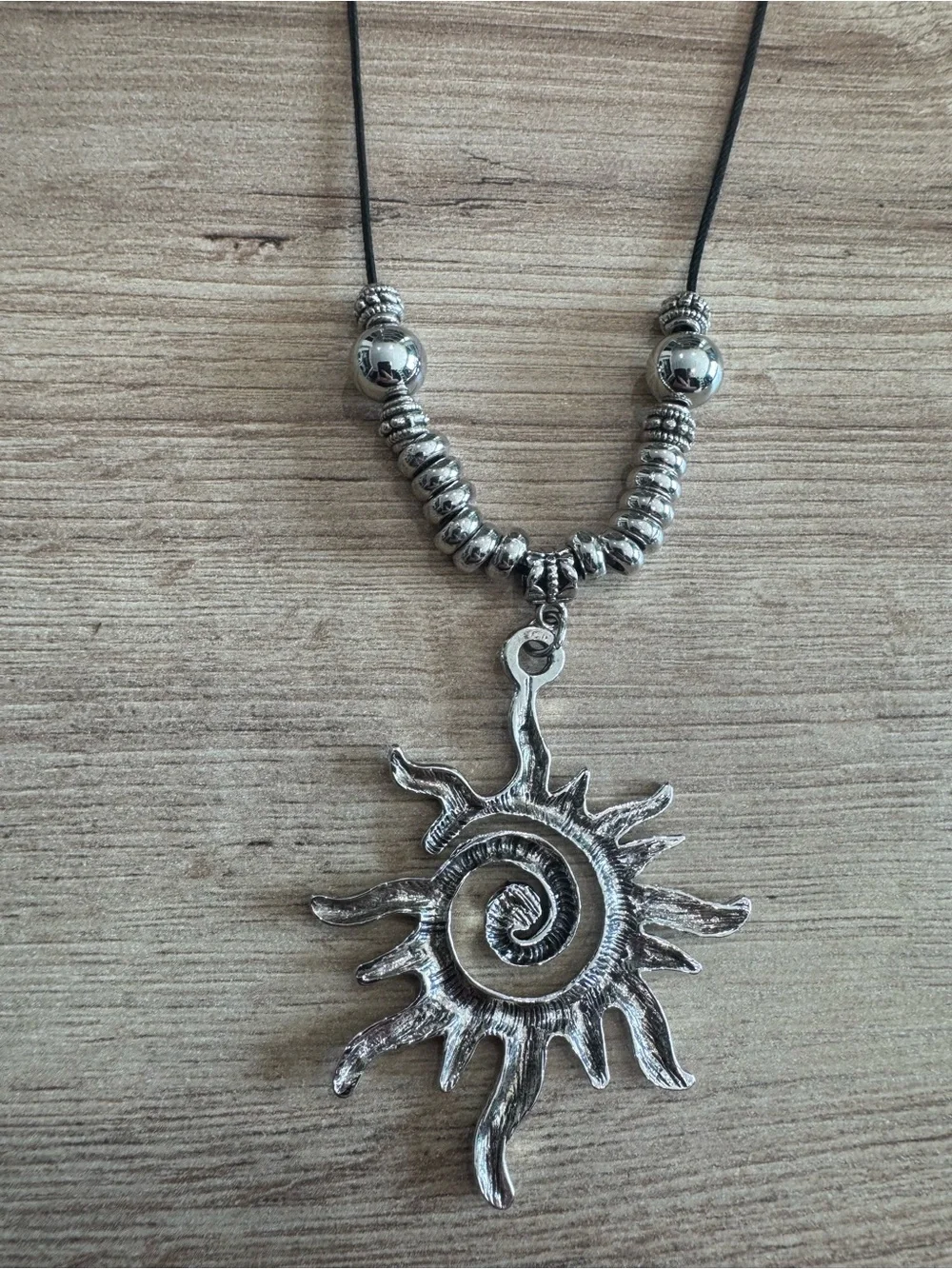 Silver Sunburst Pendant Necklace and Earring Set -